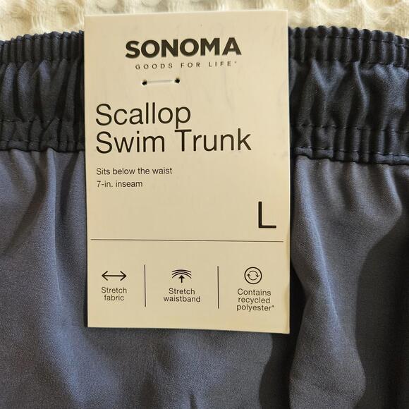 Sonoma Other - Men's Sonoma Scallop Large 7" Mesh Lined Swim Short Below The Waist Blue Indigo